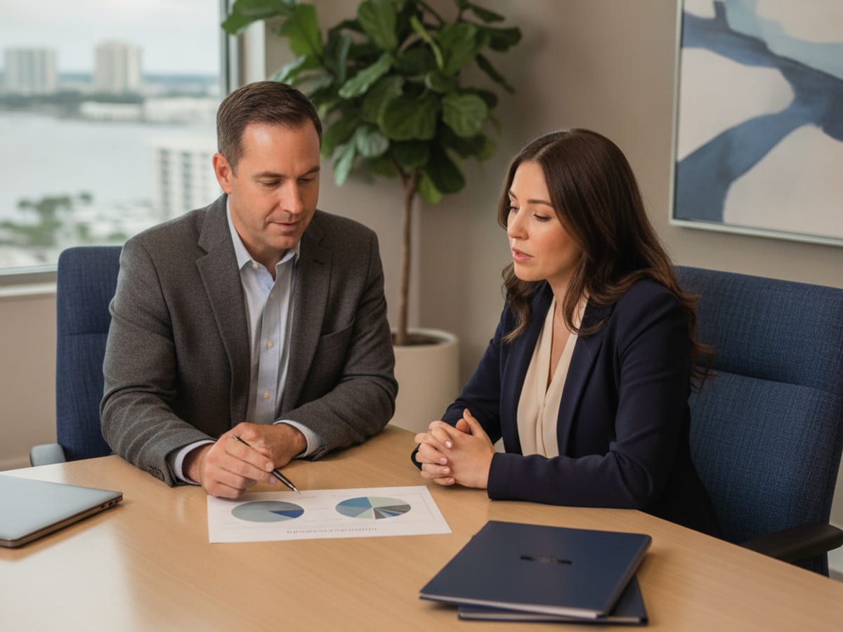 Planner reviewing an investment portfolio allocation report with a client in Tampa Bay