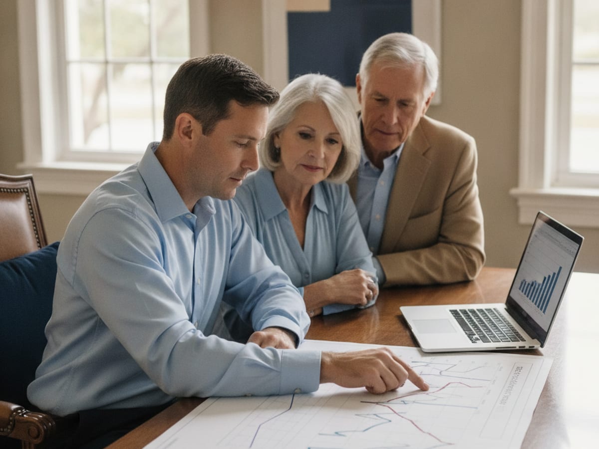 Financial planner and client reviewing a retirement income plan at a desk in Tampa