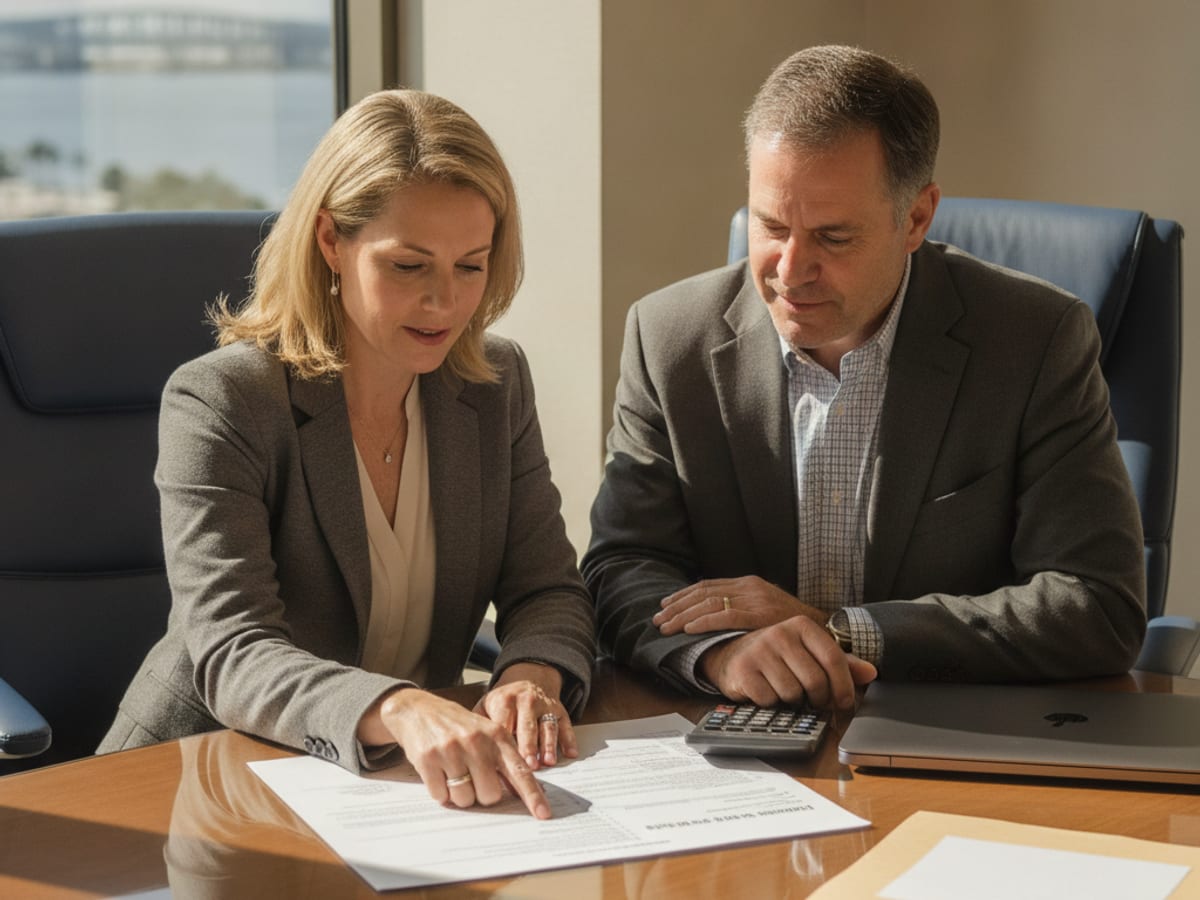 Planner and CPA reviewing tax planning documents together for a Tampa Bay client